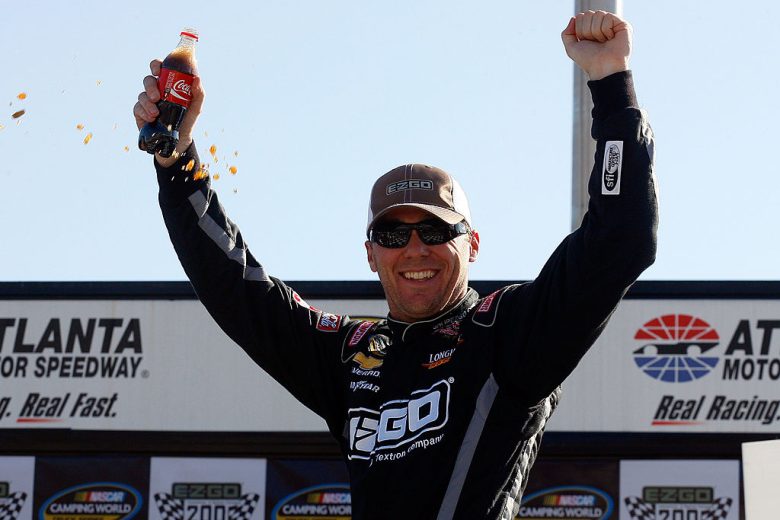Kevin Harvick celebrates in Victory Lane at Atlanta.
