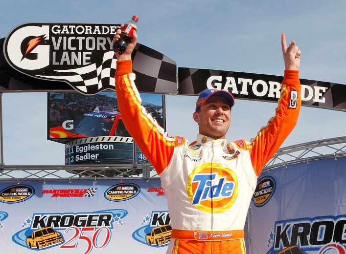 Kevin Harvick celebrates in Victory Lane at Martinsville.