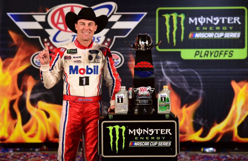 Kevin Harvick celebrates in Victory Lane at Texas.