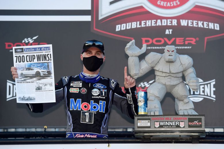 Kevin Harvick celebrates in Victory Lane at Dover.