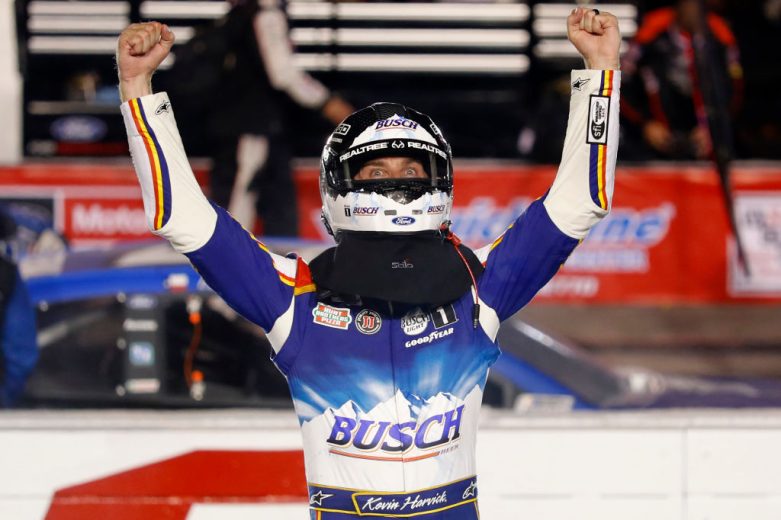 Kevin Harvick celebrates after winning at Darlington.