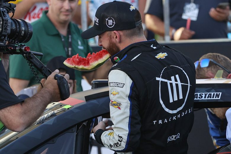 Ross Chastain eating a watermelon after win