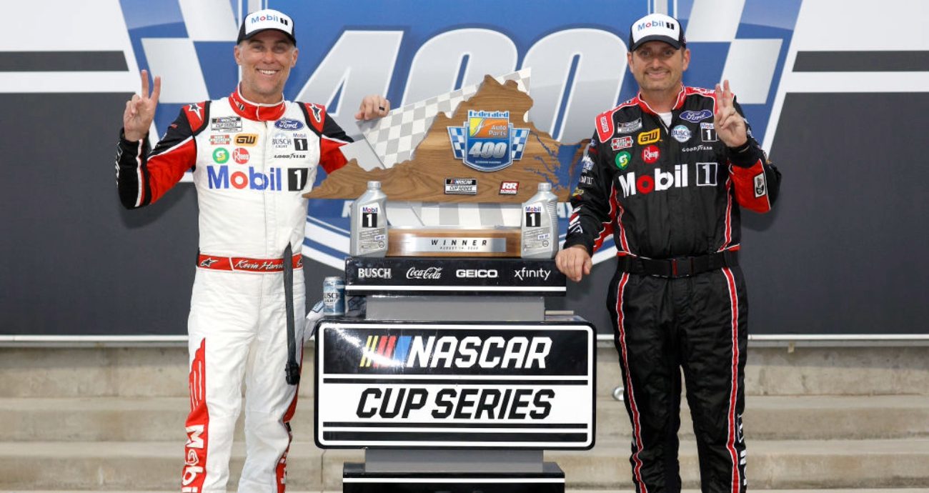 Kevin Harvick and crew chief Rodney Childers celebrate in Victory Lane at Richmond.
