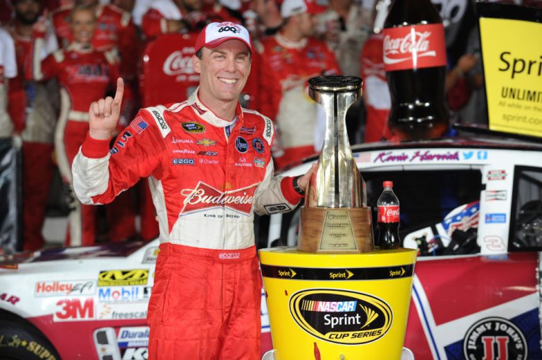 Kevin Harvick celebrates in Victory Lane at Charlotte.