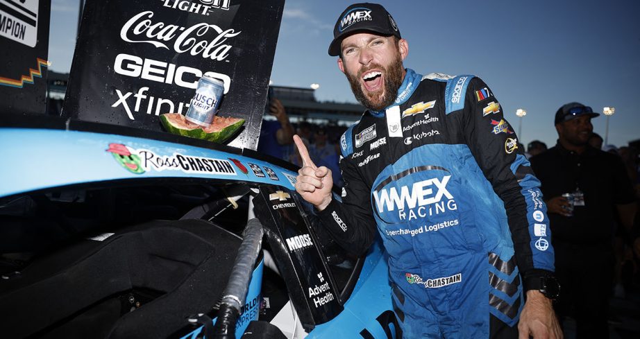 Ross Chastain celebrates in Victory Lane