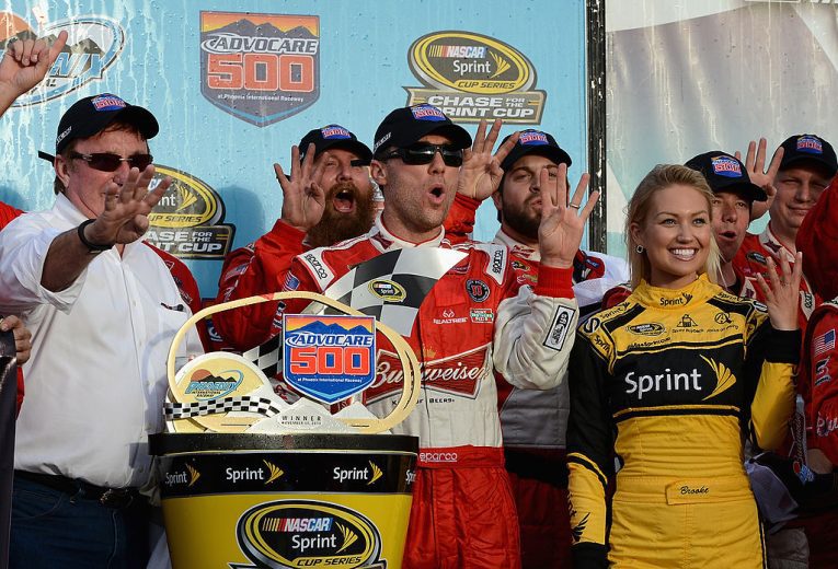 Kevin Harvick celebrates in Victory Lane at Phoenix.
