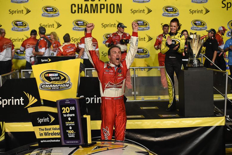 Kevin Harvick celebrates in Victory Lane at Homestead.