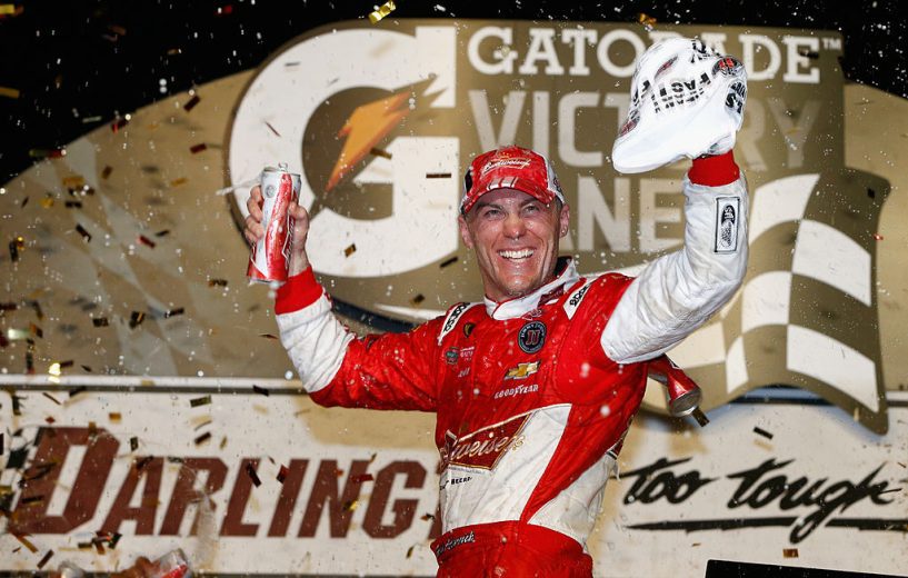 Kevin Harvick celebrates in Victory Lane at Darlington.