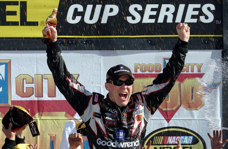 Kevin Harvick celebrates in Victory Lane at Bristol.