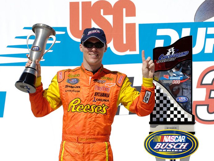 Kevin Harvick celebrates in Victory Lane at Chicagoland.