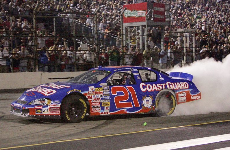 Kevin Harvick does a burnout at IRP.