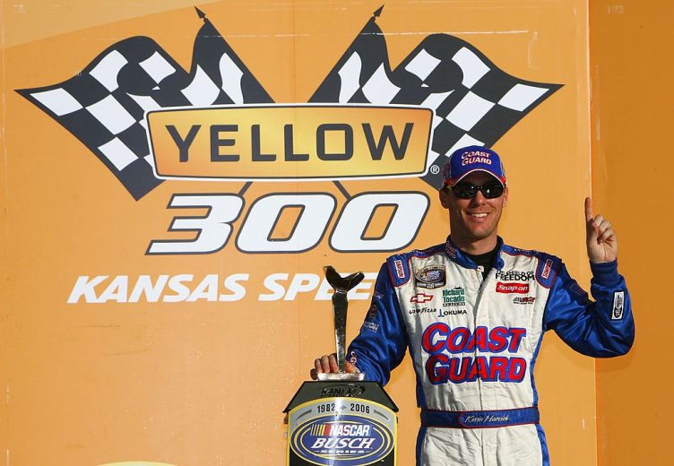 Kevin Harvick celebrates in Victory Lane at Kansas.