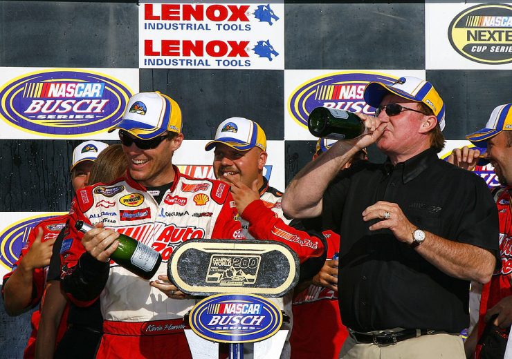 Kevin Harvick celebrates in Victory Lane at New Hampshire.