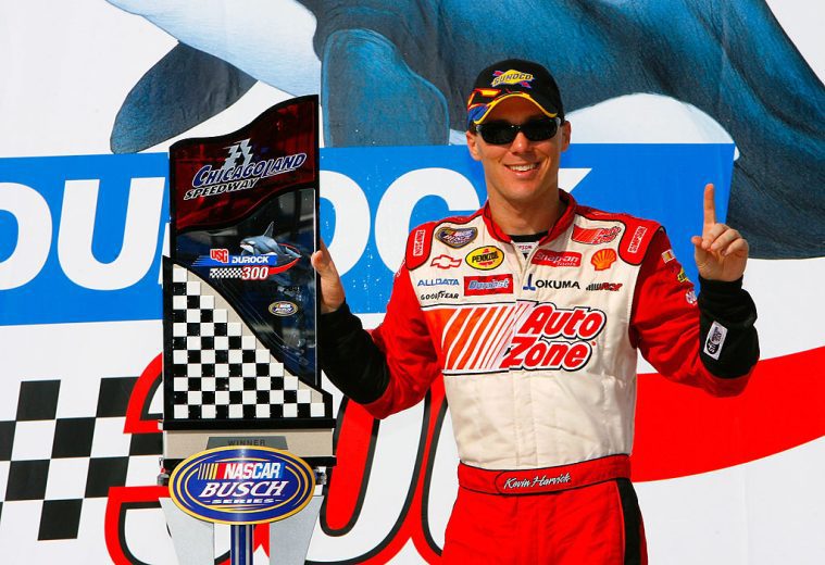 Kevin Harvick celebrates in Victory Lane at Chicagoland.