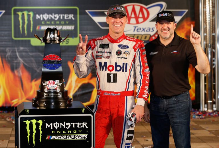 Kevin Harvick celebrates in Victory Lane at Texas.
