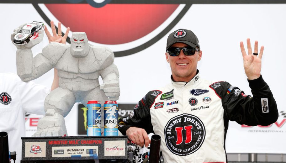 Kevin Harvick celebrates in Victory Lane at Dover.