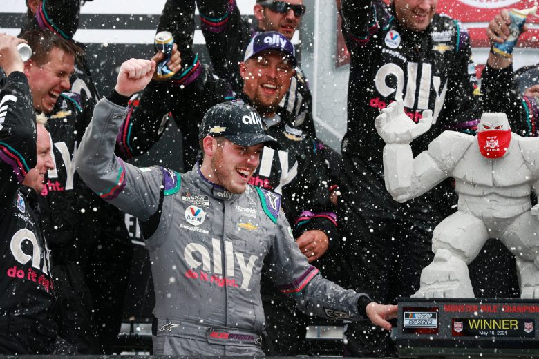 Alex Bowman celebrates in Victory Lane