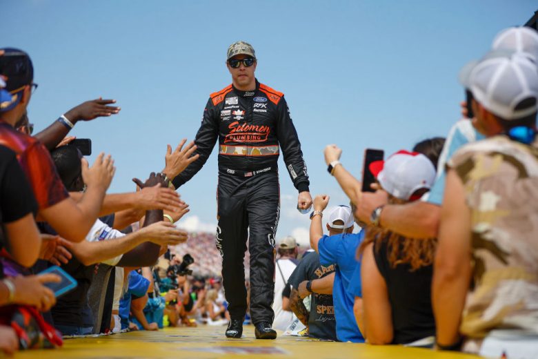 Brad Keselowski greets fans.