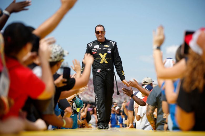 Kyle Busch greets fans.