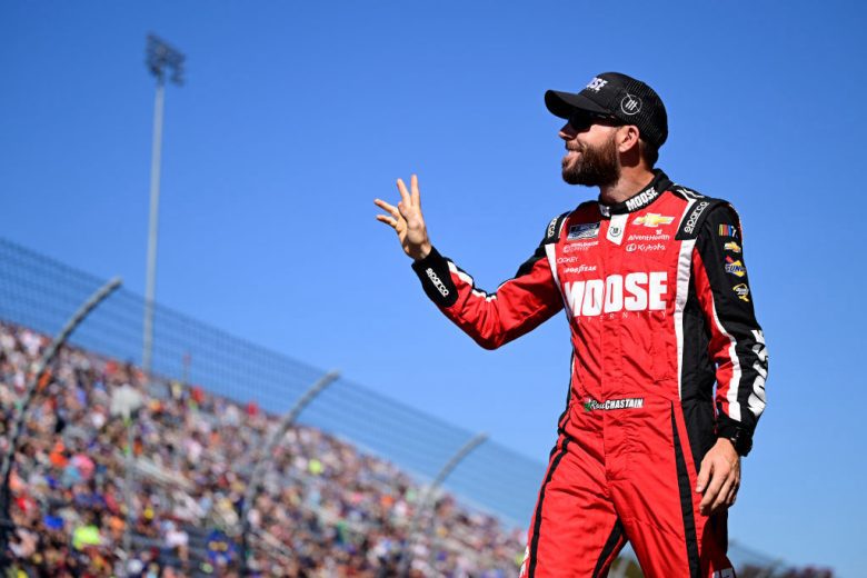 Ross Chastain waves to the crowd.
