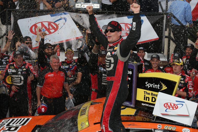 Jeff Gordon celebrates in Victory Lane.