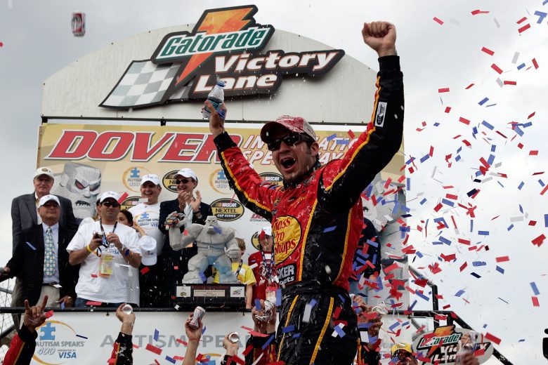 Martin Truex Jr. celebrates in Victory Lane.