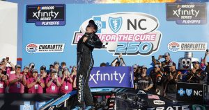Sam Mayer celebrates in Victory Lane.