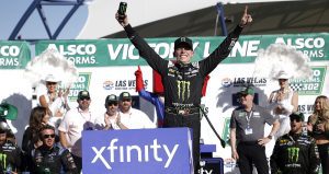 Riley Herbst celebrates in Victory Lane