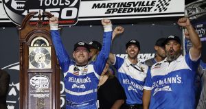 Justin Allgaier celebrates in Victory Lane.