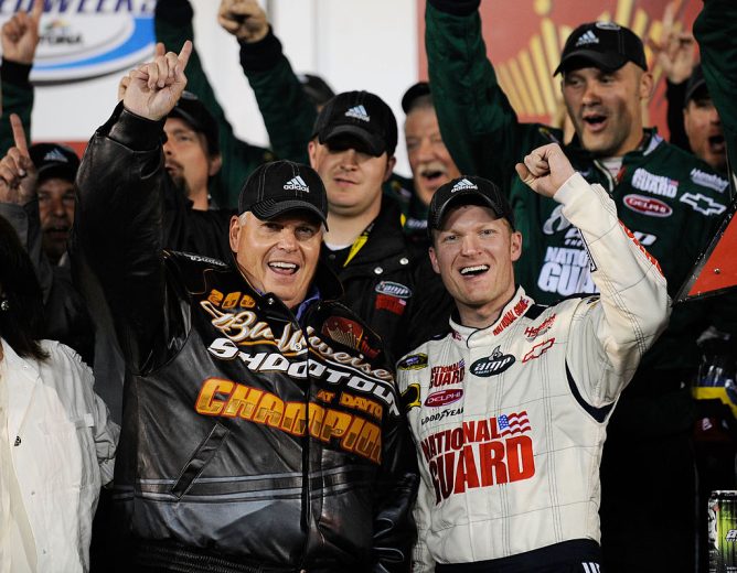 Dale Earnhardt Jr. celebrates in Victory Lane at Daytona.