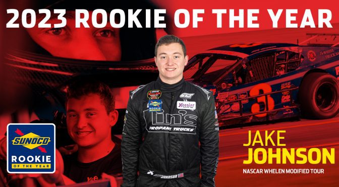 Featured Image for Jake Johnson wins 2023 NASCAR Whelen Modified Tour Sunoco Rookie of the Year Award