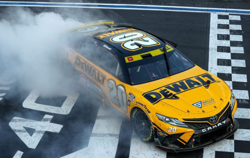 Christopher Bell does a burnout at Charlotte.
