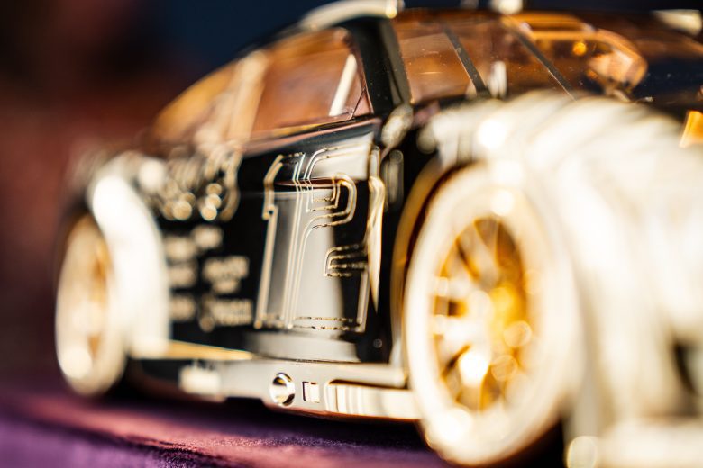 A close up look at the 2023 Goodyear gold car