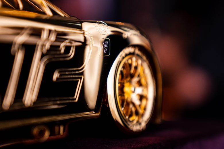 close up of the 2023 Goodyear gold car