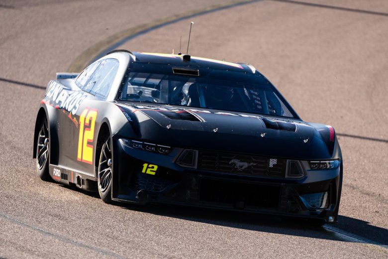 Ryan Blaney drives the No. 12 Team Penske Ford Dark Horse Mustang at Phoenix during a NASCAR Cup Series test.