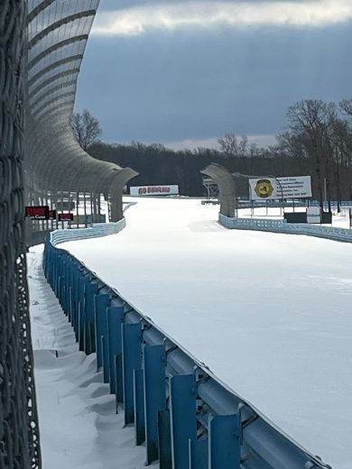 Snow sits on the track at Watkins Glen