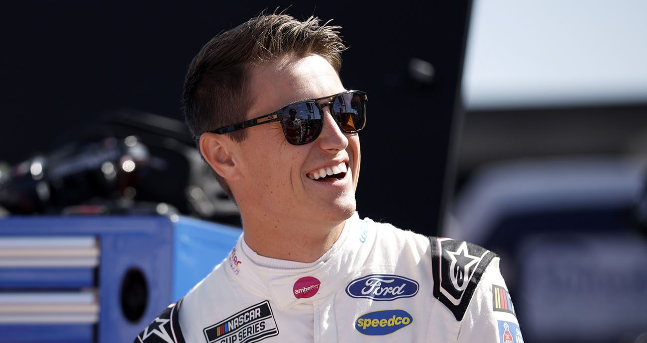 CONCORD, NORTH CAROLINA - OCTOBER 07: Zane Smith, driver of the #38 Ambetter Health Ford, waits on the grid during practice for the NASCAR Cup Series Bank of America ROVAL 400 at Charlotte Motor Speedway on October 07, 2023 in Concord, North Carolina. (Photo by James Gilbert/Getty Images)