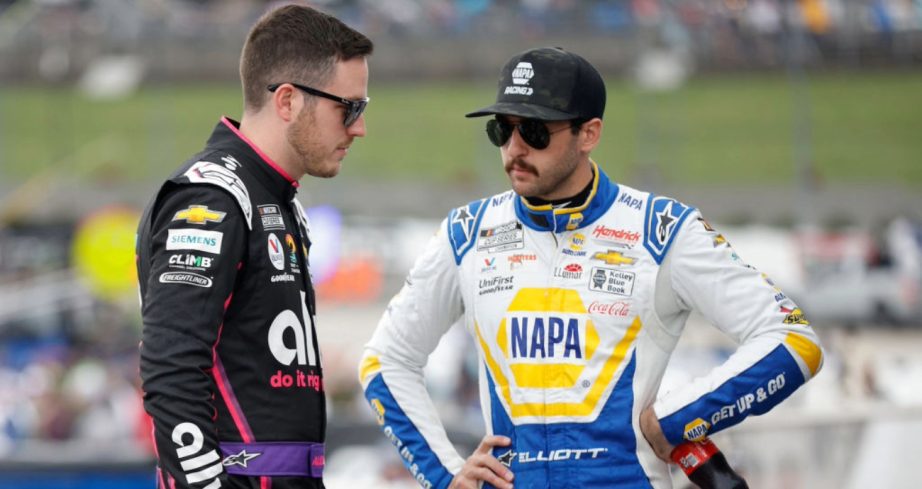Alex Bowman and Chase Elliott chat on the grid at Martinsville.