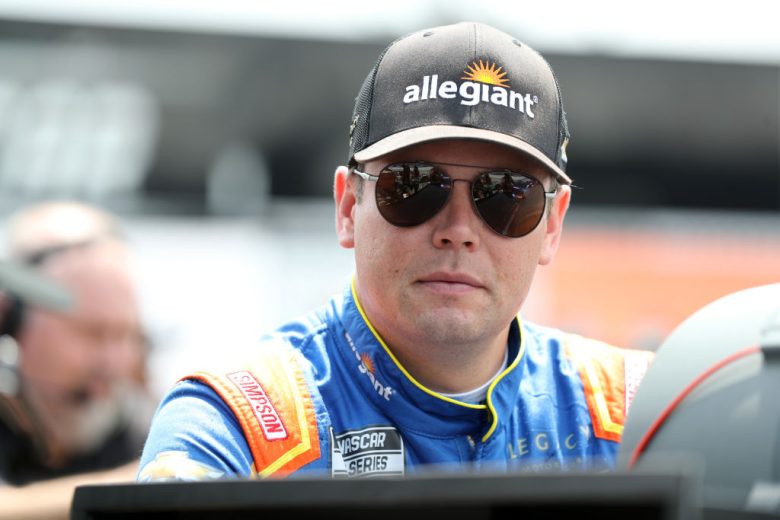 Erik Jones looks on at New Hampshire.