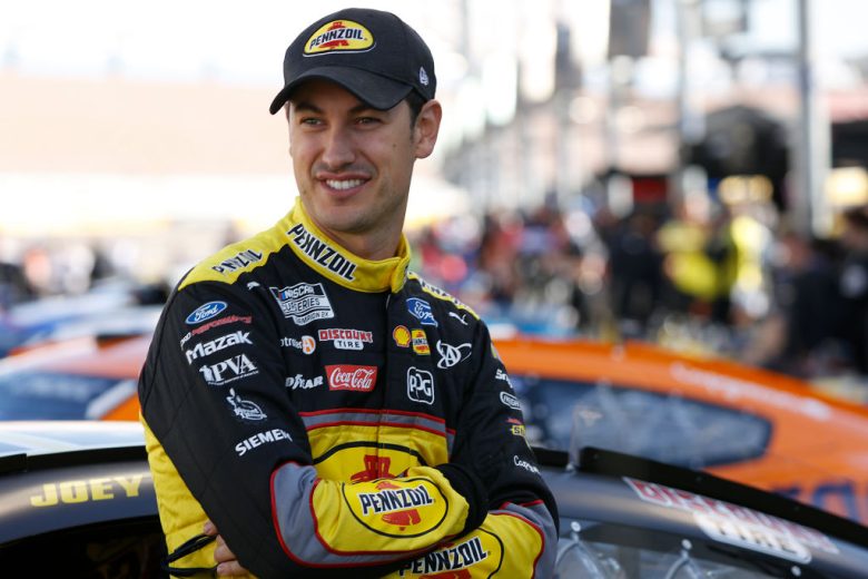 Joey Logano looks on at Las Vegas.