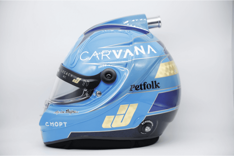 side view of Jimmie Johnson's helmets