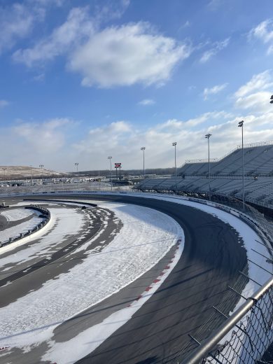 Snow on track at World Wide Technology Raceway.