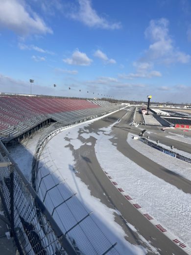 Snow on track at World Wide Technology Raceway.