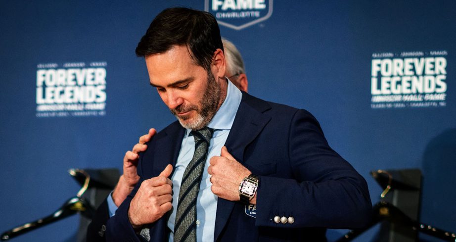 Jimmie Johnson receives his jacket for the NASCAR Hall of Fame Induction Ceremony.