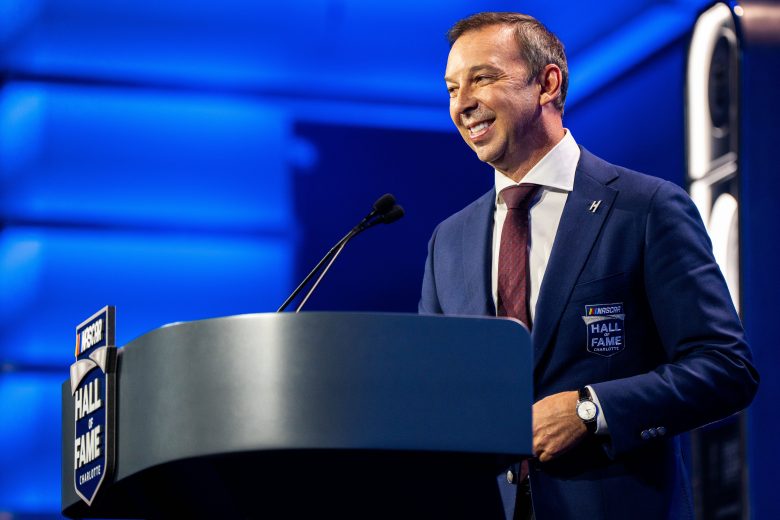 Chad Knaus speaks to the crowd at HOF ceremony