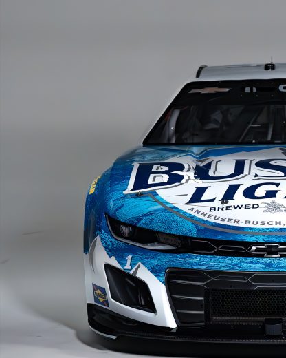 Left Spilt image of the the front of the Number one Busch Light Chevrolet