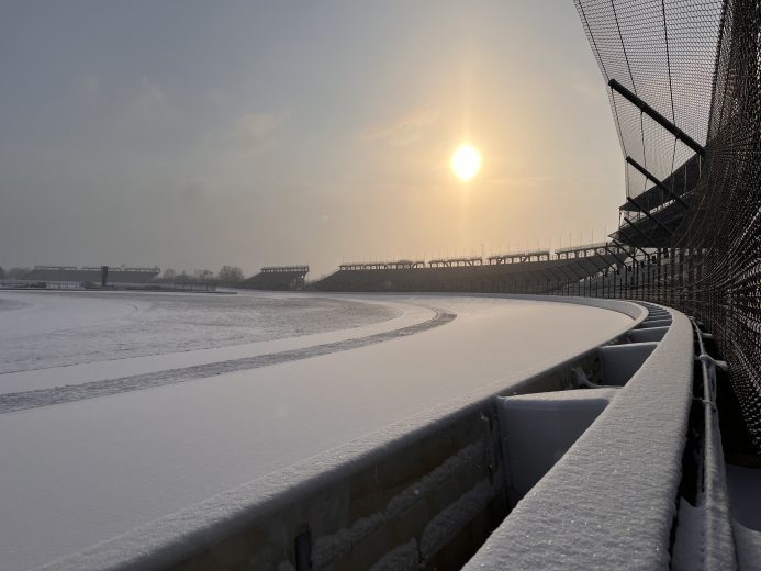 Indianapolis Motor Speedway covered in snow