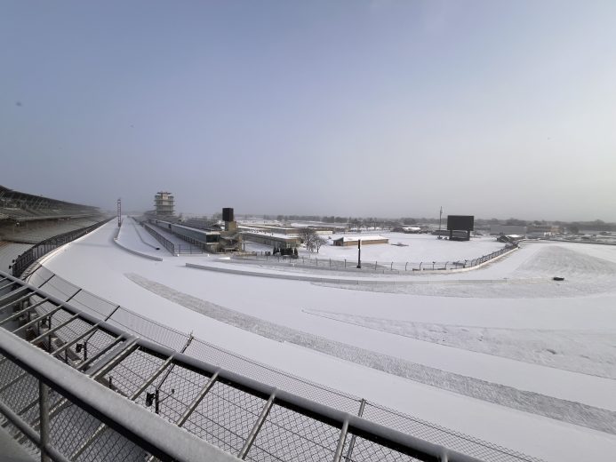 Indianapolis Motor Speedway covered in snow