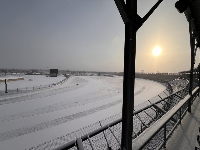Indianapolis Motor Speedway covered in snow