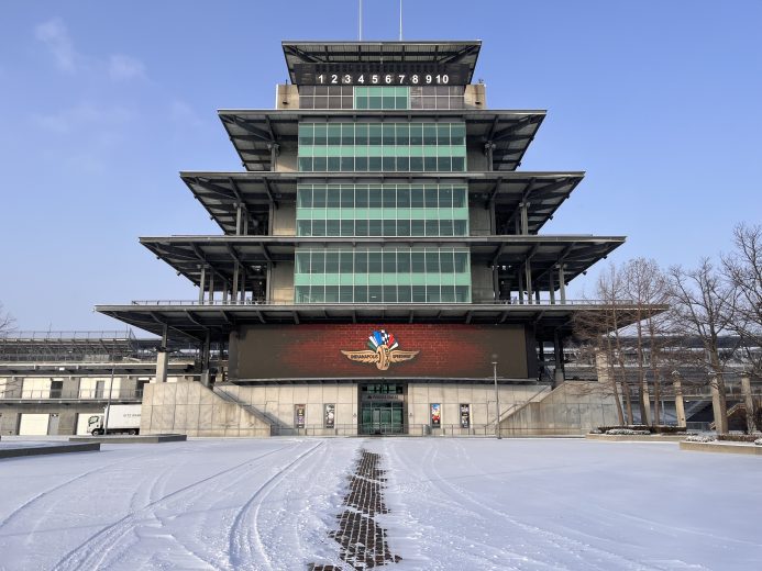 Indianapolis Motor Speedway covered in snow